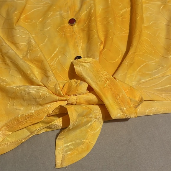 Hudson Harper Stretch Yellow Button Down and Tie Up Shirt Wavy Pattern S - Picture 2 of 6